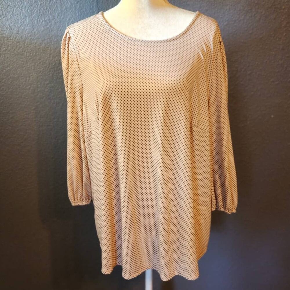 Adrianna Papell Lignt Pink Black Polka Dot 3/4 Sleeve Scoop Neck Blouse